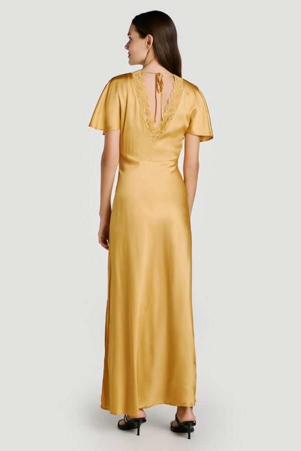 Vila Satin-finish lace party dress Gold