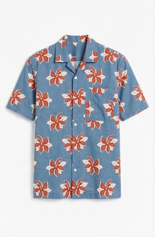 Cortefiel Printed short sleeve shirt Turquoise