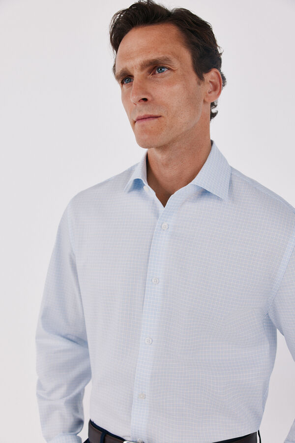 Cortefiel Easy-iron micro-check dress shirt Blue