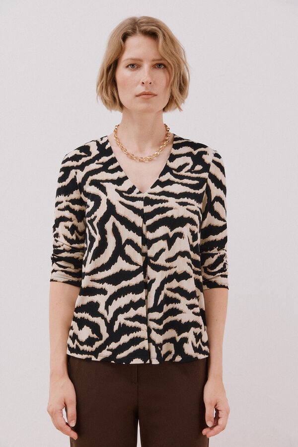 Cortefiel fluid pleated top Printed white