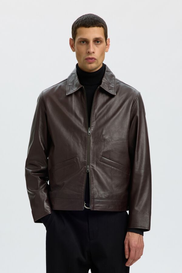 Selected 100% lamb leather jacket Camel