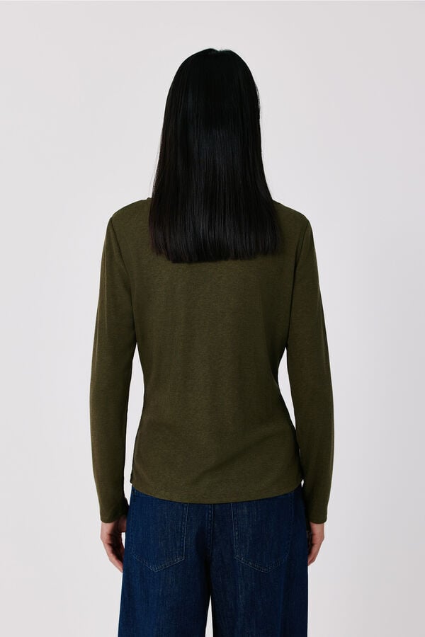 Cortefiel Lace neckline T-shirt Kaki