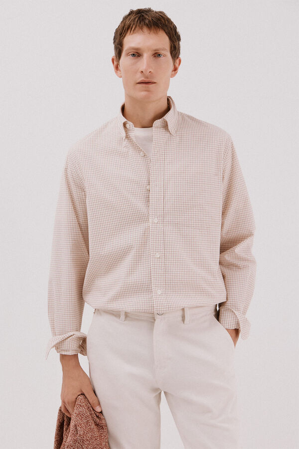 Cortefiel Checked poplin shirt Camel