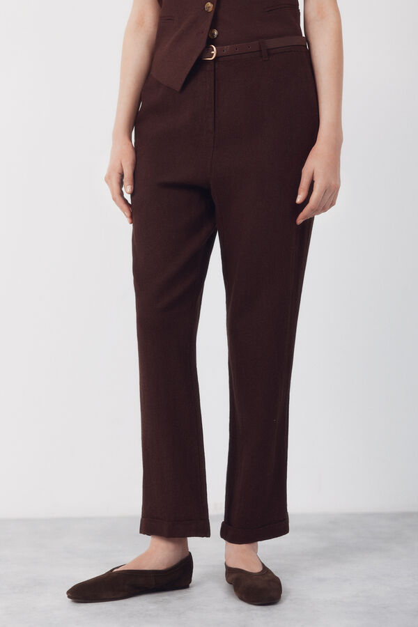 Cortefiel Linen trousers Dark brown