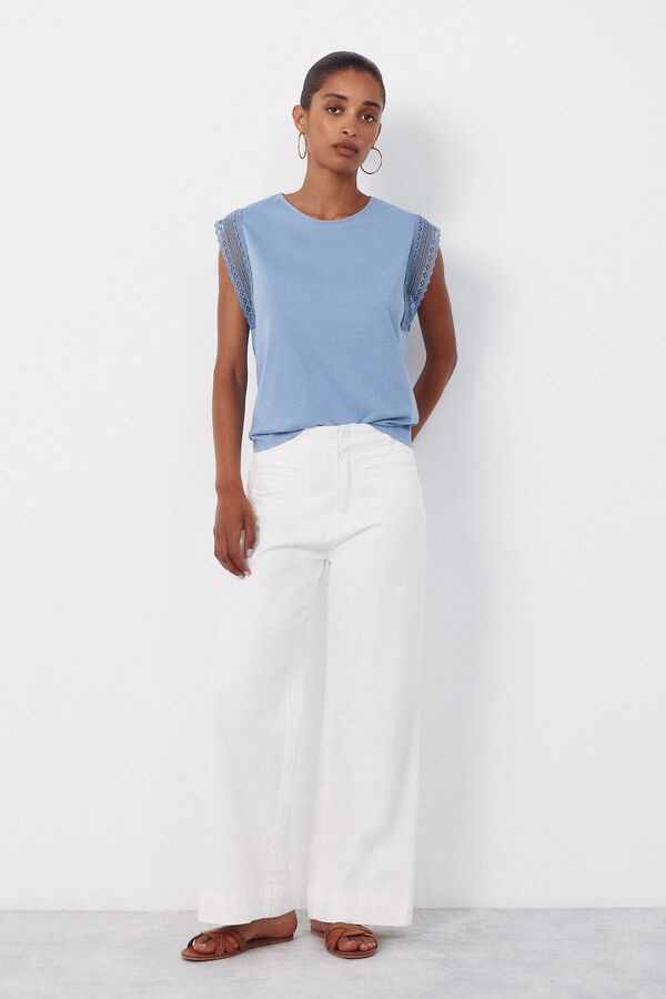 Cortefiel Guipure sleeve -shirt Printed blue