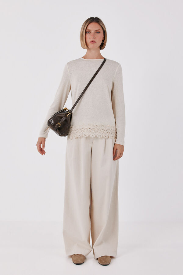 Cortefiel Guipure hem T-shirt Ivory