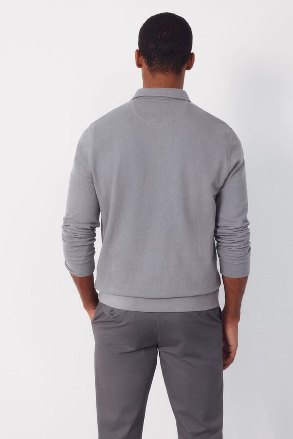 Cortefiel Long sleeve link structure polo shirt Grey