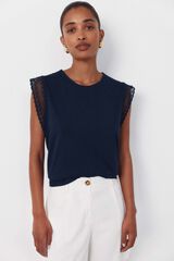 Cortefiel Guipure sleeve -shirt Navy