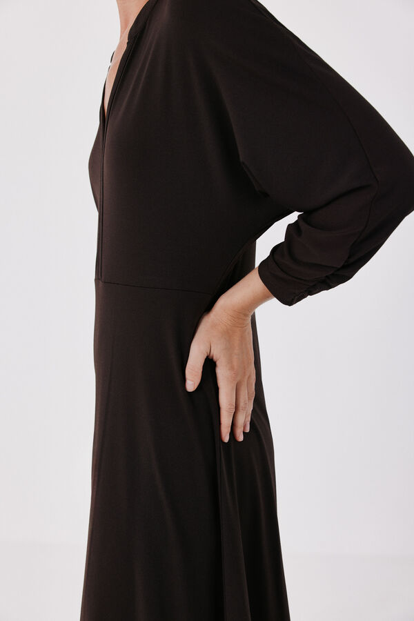 Cortefiel Vestido fluido el&aacute;stico Castanho