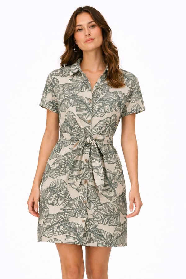 Vila Vestido camiseiro curto com bordados Tostado