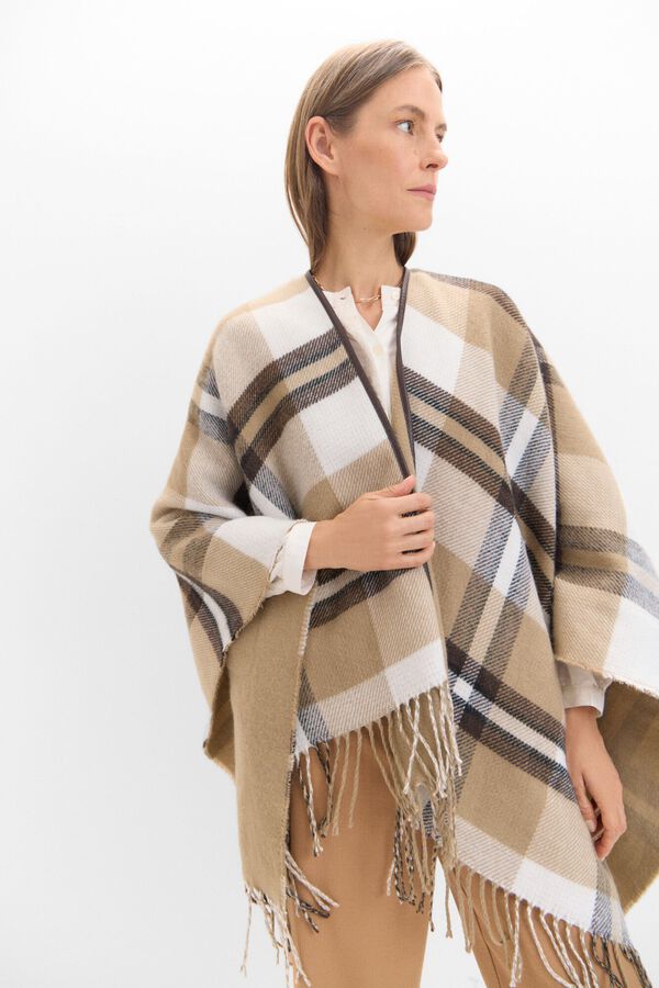 Cortefiel plain reversible poncho Printed beige