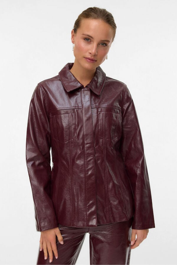 Vero Moda Blusão justa com efeito couro  Roxo