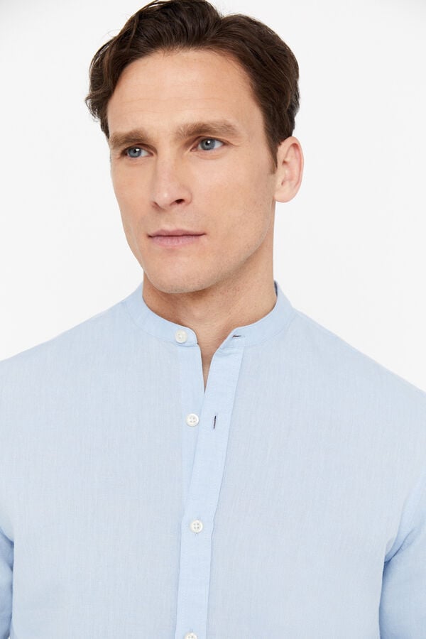 Cortefiel Linen cotton mandarin collar shirt Blue