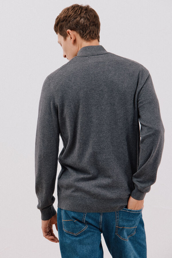Cortefiel Cotton/silk cashmere high neck jumper Grey