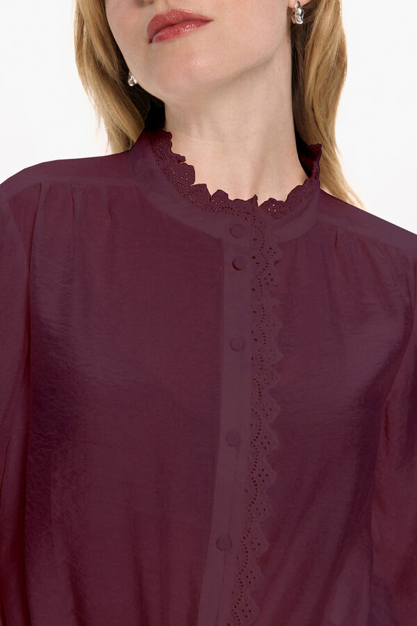 Vila Long sleeve blouse with English embroidered Maroon