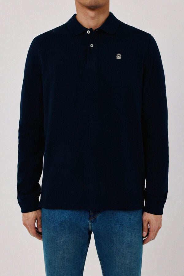 Cortefiel Basic long sleeve polo shirt Navy