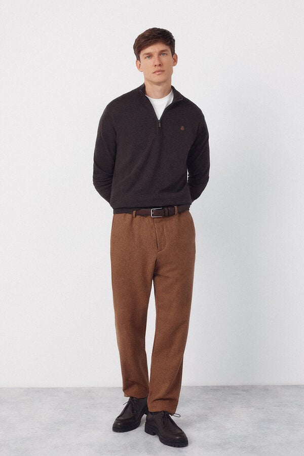 Cortefiel Cotton high neck sweater  Dark brown