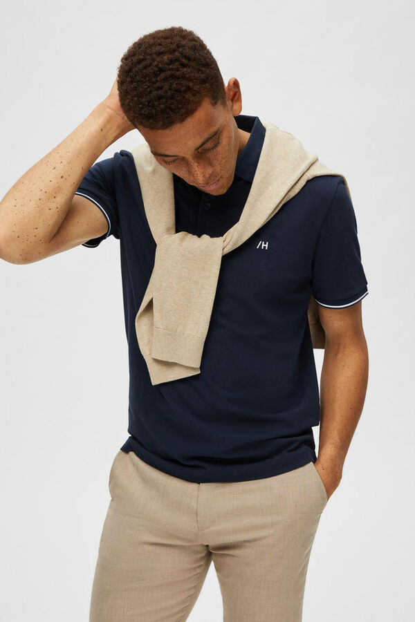 Cortefiel Polo de algodón orgánico con logo bordado con detalle en cuello y mangas. Navy