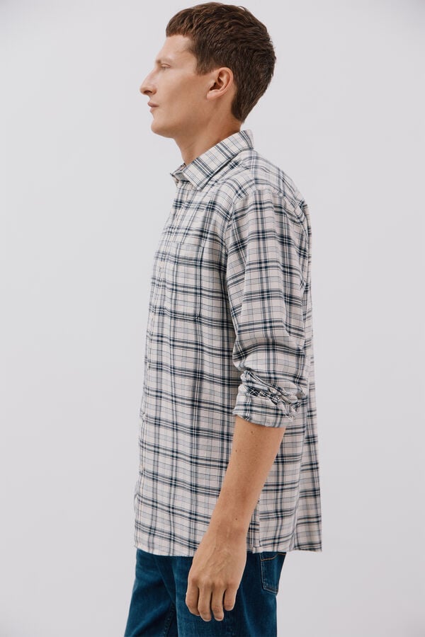 Cortefiel Tencel plaid shirt Ivory