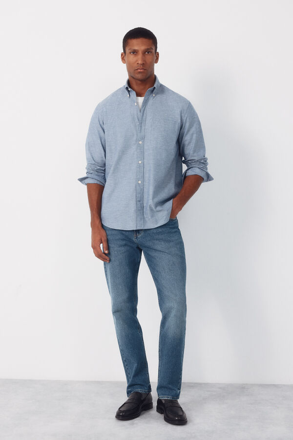 Cortefiel Plain oxford slub shirt Blue