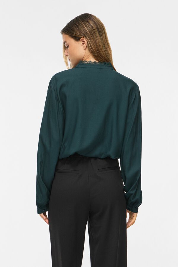 Vila Blusa de renda com decote em bico Azul