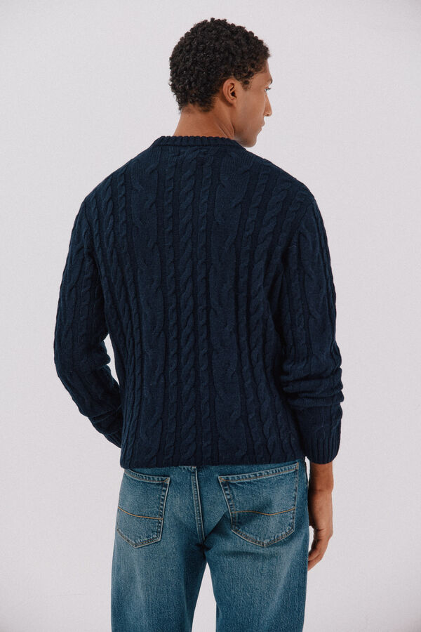 Cortefiel Wool knit crew neck sweater Navy
