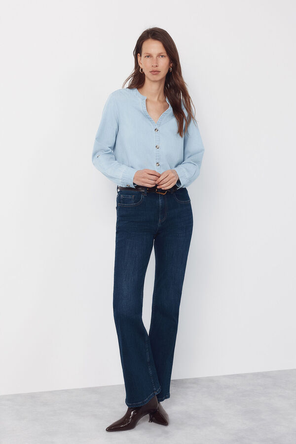 Cortefiel Mandarin collar shirt Blue