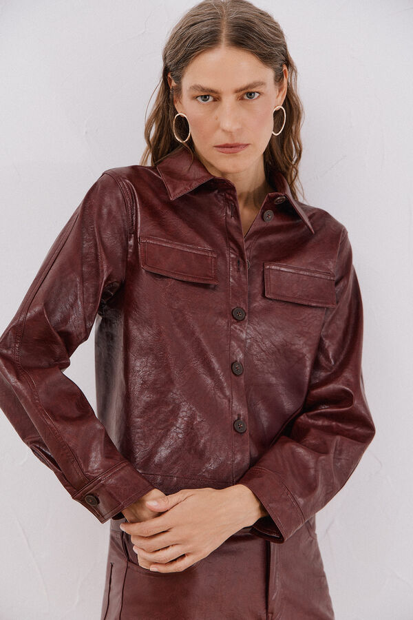 Cortefiel Faux leather shirt Maroon