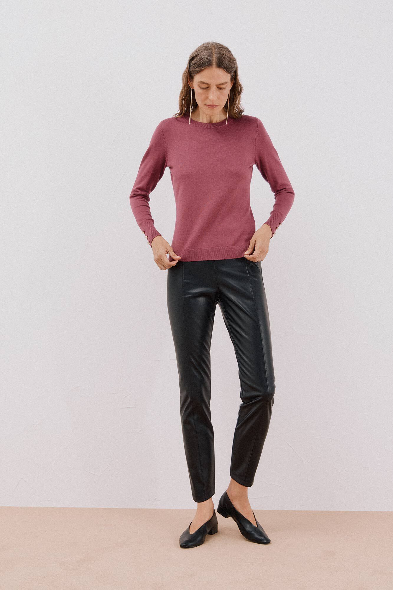 Cortefiel Women's stretch faux faux leather leggings