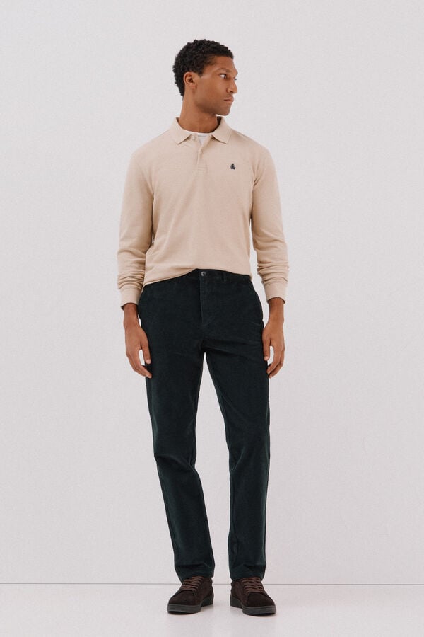 Cortefiel Essential long-sleeved polo shirt Beige