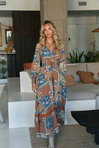 Jaase Vestido longo estampado Izabelle Sabrina 