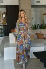 Jaase Vestido longo estampado Izabelle Sabrina  Castanho