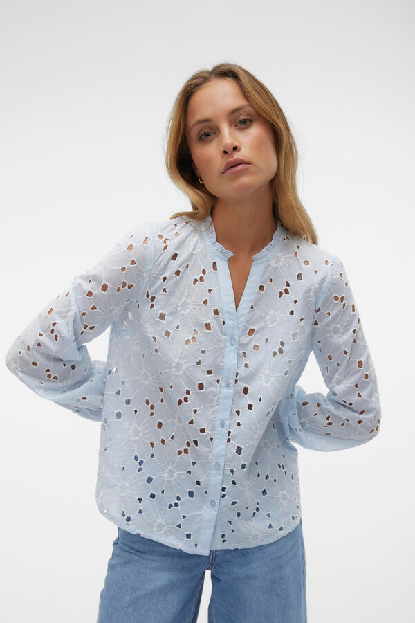 Cortefiel Camisa de algodão de manga comprida  Azul