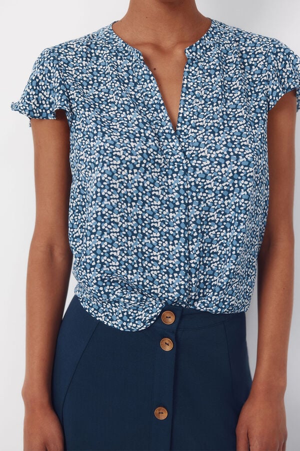 Cortefiel Fluid flutter sleeve blouse Printed blue
