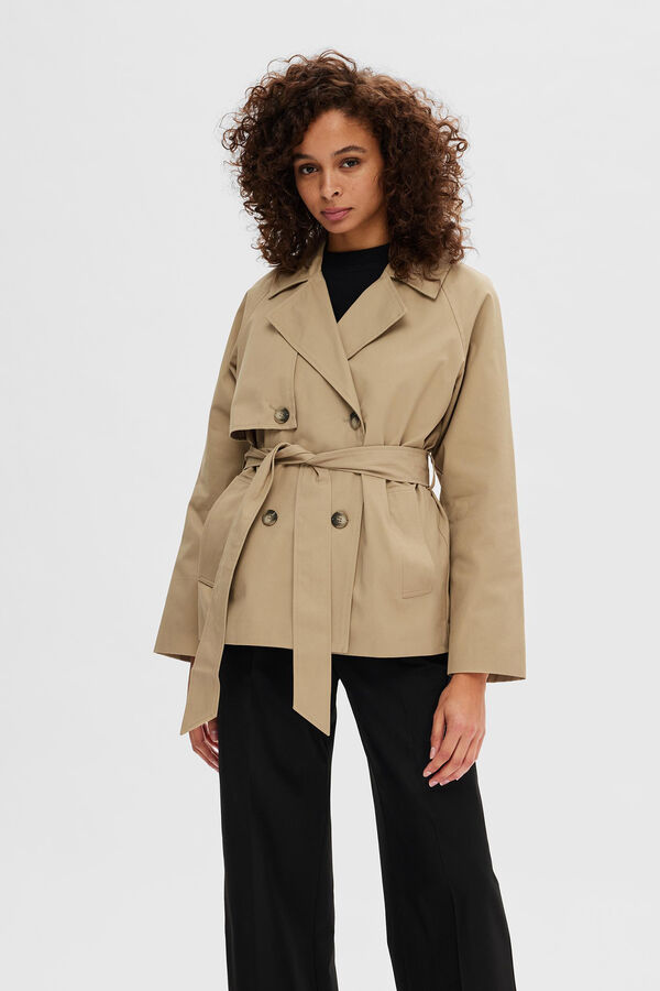 Cortefiel Classic recycled cotton short trench coat Brown