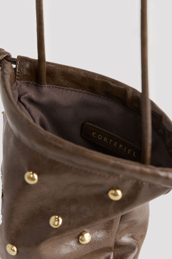 Cortefiel Studded pouch phone holder Dark brown