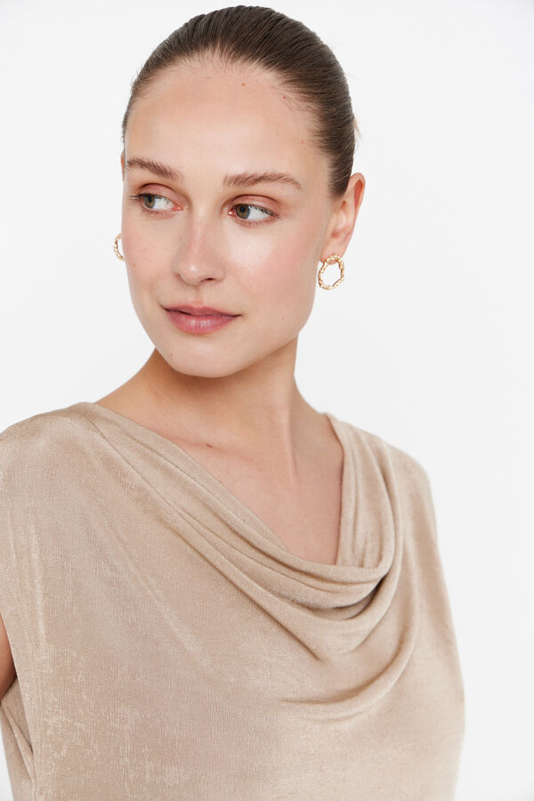 Cortefiel Draped jersey-knit top Nude