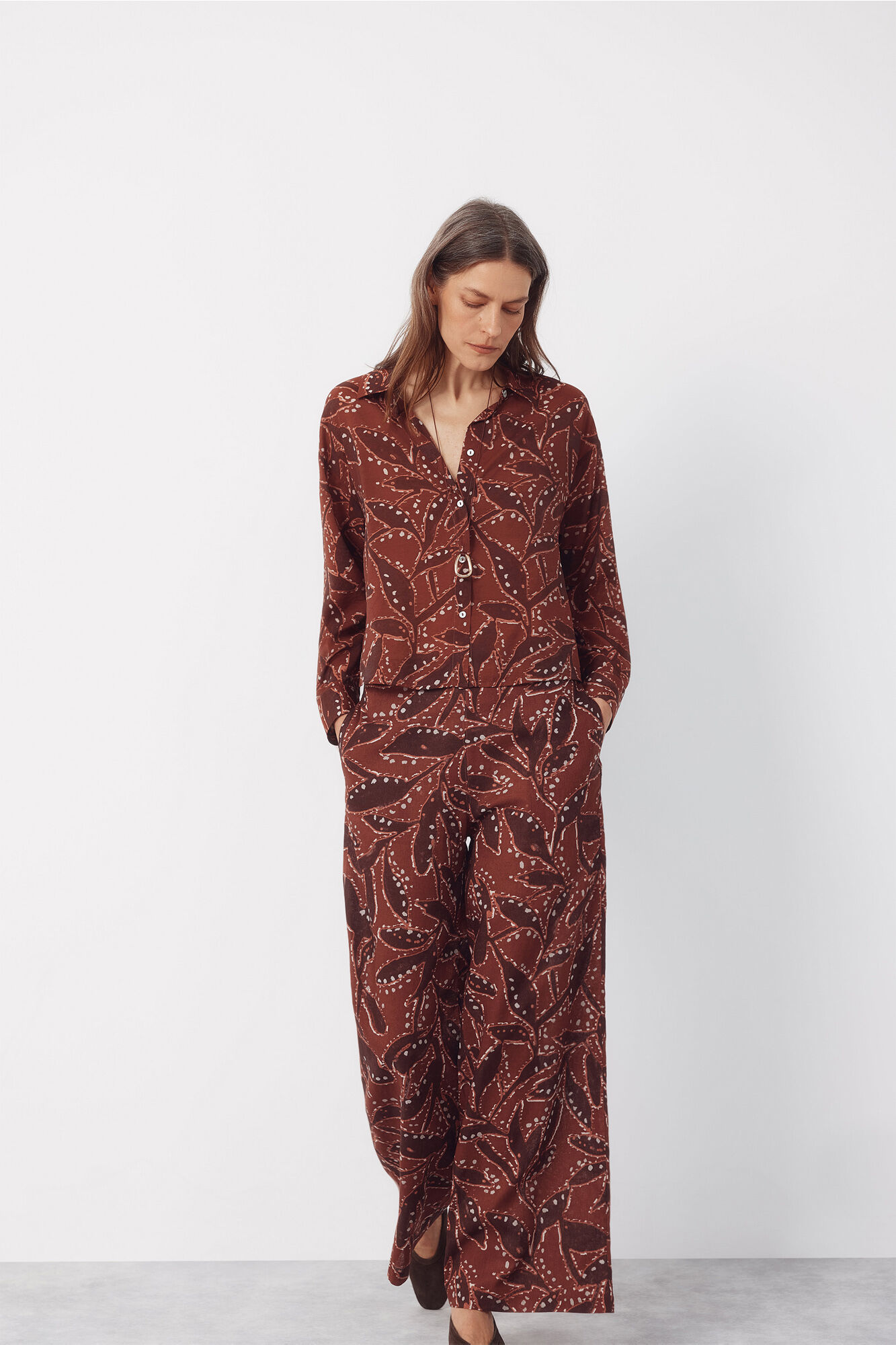Cortefiel Printed linen trousers