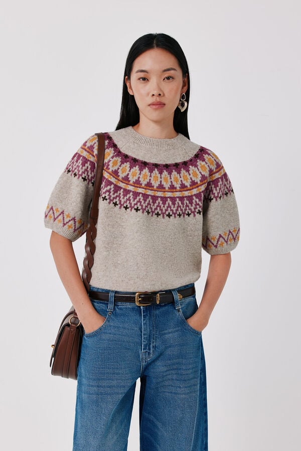 Cortefiel Positional fair isle jumper Beige