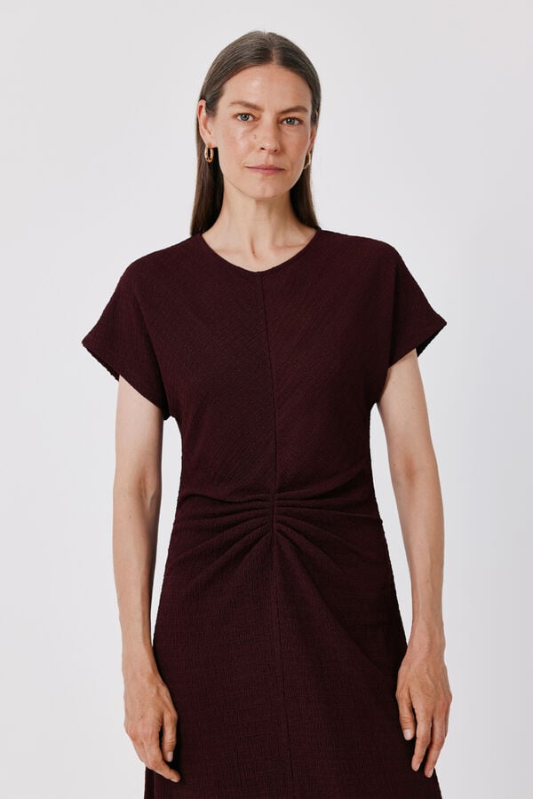 Cortefiel Gathered dress Maroon