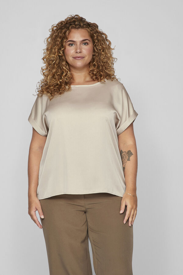 Cortefiel Satin-finish short-sleeved blouse Brown