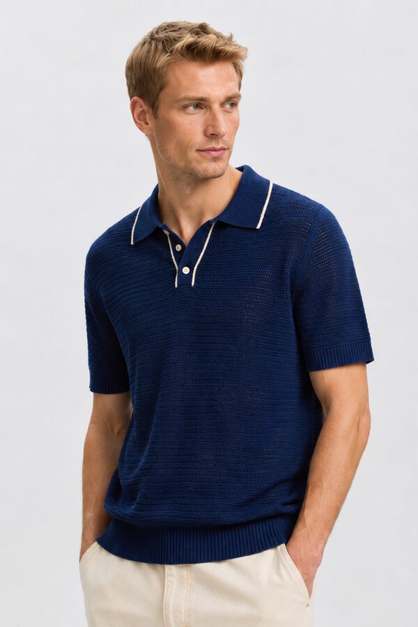 Selected Polo de malha manga curta Azul