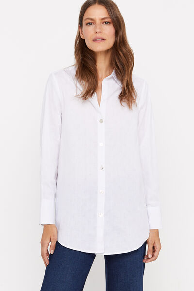 Cortefiel Long embroidered cotton shirt White