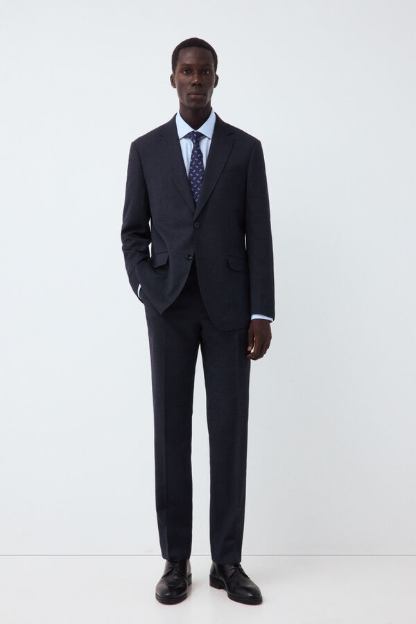 Cortefiel Navy bird's eye tailored fit jacket Blue
