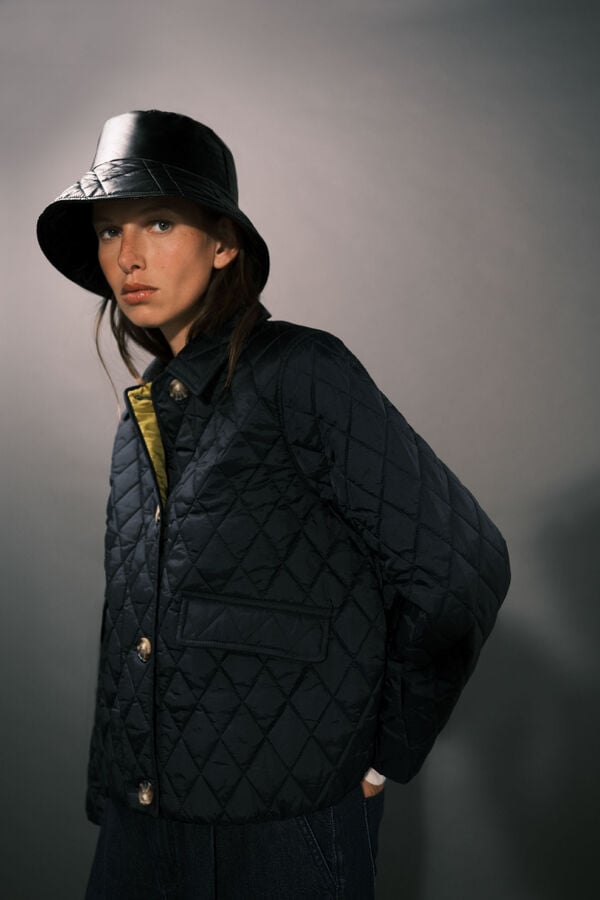 Cortefiel Quilted anorak with buttons Navy