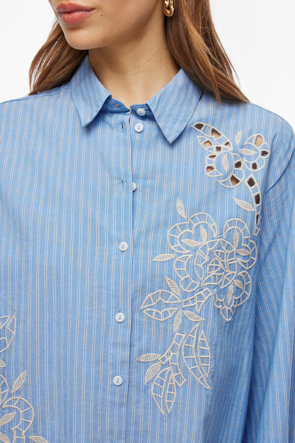 Vila Camisa riscas com bordado Azul