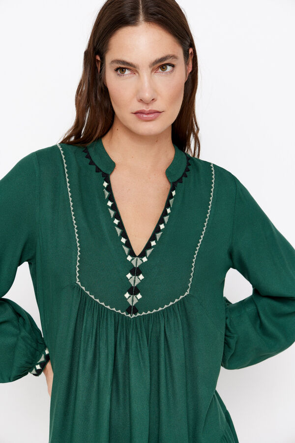 Cortefiel Short embroidered dress Green