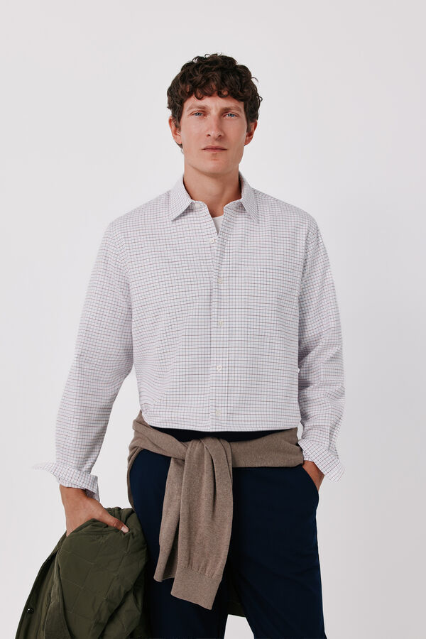 Cortefiel Cotton plaid shirt White
