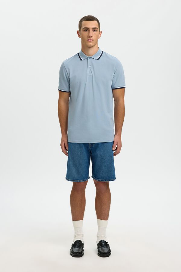 Selected Piqu&eacute; short sleeve polo shirt Blue