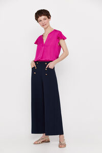 Cortefiel Cropped trousers with buttons Navy